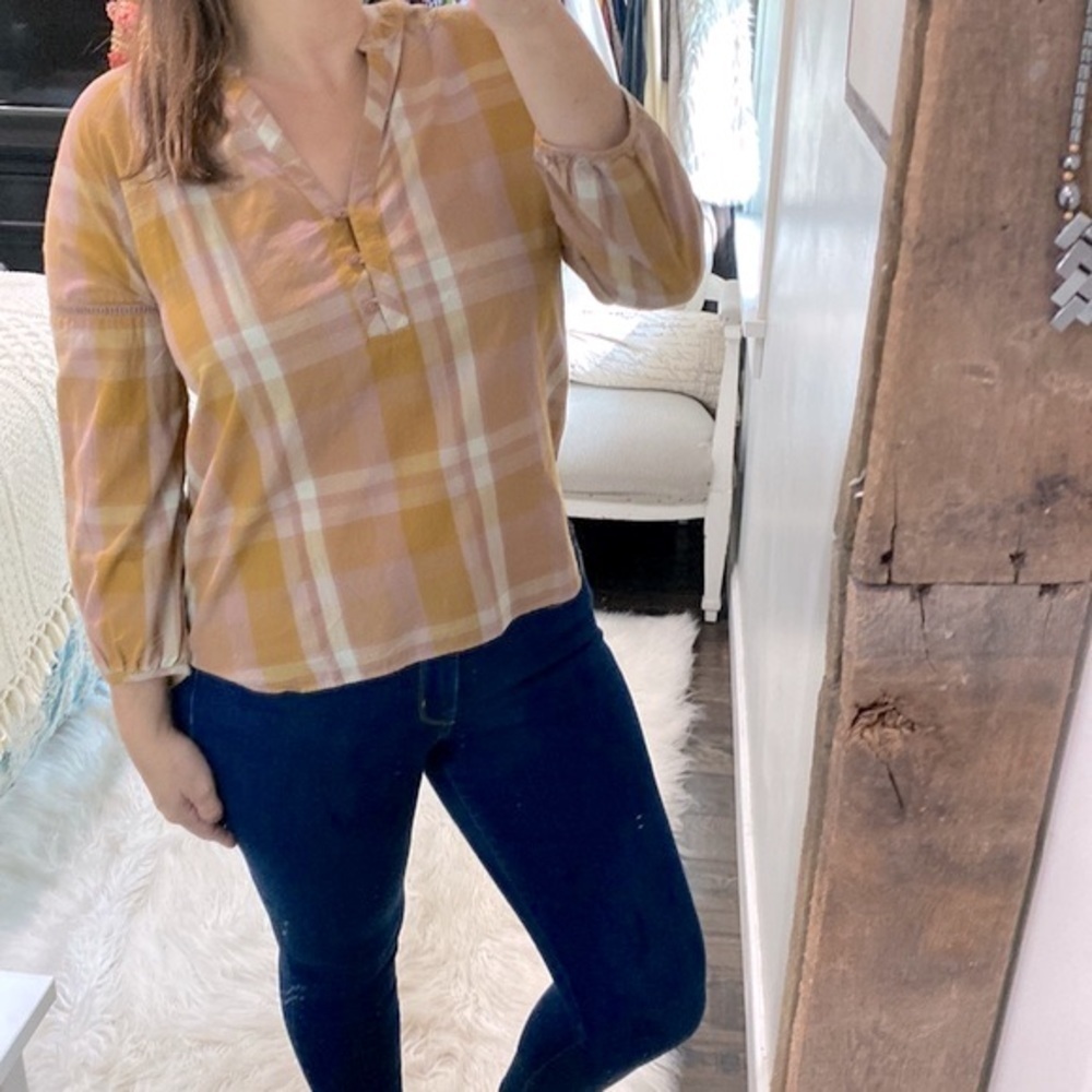 Prana Elena top mustard plaid size small - Picture 2 of 8